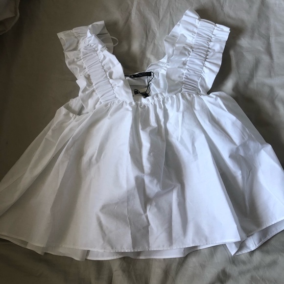 Zara - RUFFLED POPLIN TOP XS - Picture 2 of 4